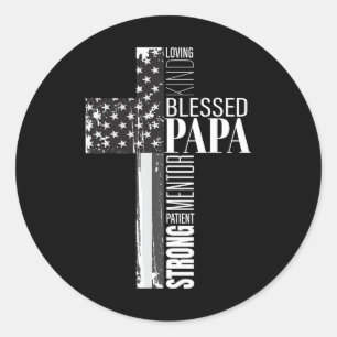 Sticker Rond Blessed Papa American Drapeau Christian Religieux