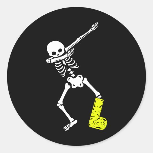 Sticker Rond Blessures amusantes Dabbing Skeleton Broken Leg Ad (Devant)