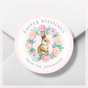 Sticker Rond Blessures de Pâques Pink Floral Bunny