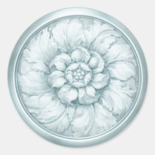Sticker Rond Bleu à l'aspect gaufré baroque vintage