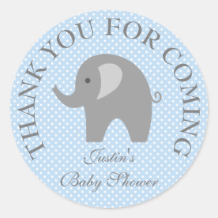 Sticker Rond Bleu à petits pois gris éléphant baby shower autoc