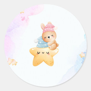 Sticker Rond Bleu adorable et baby shower rose