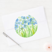 Sticker Rond Bleu Aquarelle Fleur Jardin Pastel (Enveloppe)