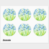 Sticker Rond Bleu Aquarelle Fleur Jardin Pastel (Feuille)