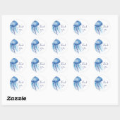 Sticker Rond Bleu Aquarelle Merci méduse (Feuille)