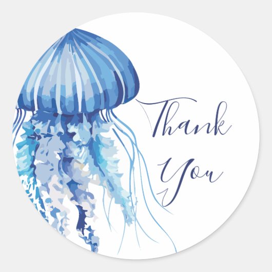 Sticker Rond Bleu Aquarelle Merci méduse (Devant)