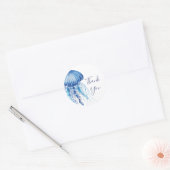 Sticker Rond Bleu Aquarelle Merci méduse (Enveloppe)