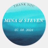 Sticker Rond Bleu aquarelle océan mariage d'été (Devant)