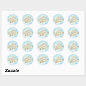 Sticker Rond Bleu Aquarelle Or Brush Baby shower (Feuille)