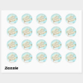 Sticker Rond Bleu Aquarelle Or Brush Baby shower (Feuille)