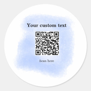 Sticker Rond bleu aquarelle QR code scan ajouter texte personna