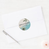 Sticker Rond Bleu aquarelle tropicale plage or mariage (Enveloppe)