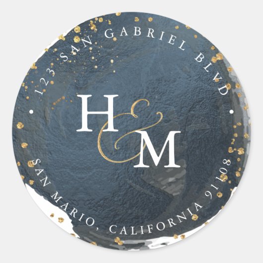 Sticker Rond Bleu ardoise Faux Or Script Esperluette (Devant)