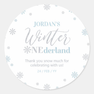 Sticker Rond Bleu Argent Hiver onederland Merci beaucoup de nei