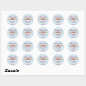 Sticker Rond Bleu avec accent floral rose Merci (Feuille)
