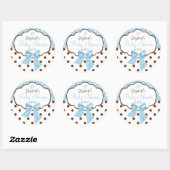 Sticker Rond Bleu Avec Baby shower Pois Brown (Feuille)