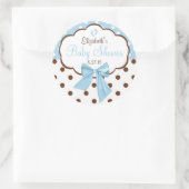 Sticker Rond Bleu Avec Baby shower Pois Brown (Sac)
