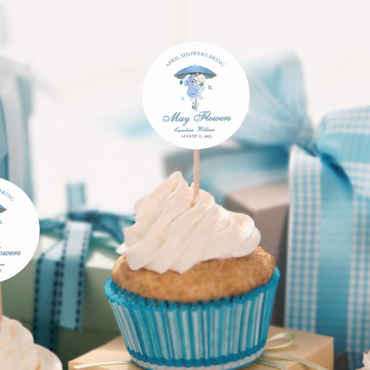 Sticker Rond Bleu Avril Douches Apporter Mai Baby shower Fleur