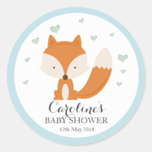 Sticker Rond Bleu Baby shower d'amour du Fox des bois 