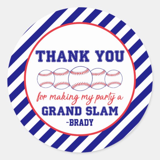 Sticker Rond Bleu Bande Baseball Anniversaire Merci (Devant)