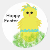 Sticker Rond Bleu Bébé oeuf de poussin Pâques (Devant)