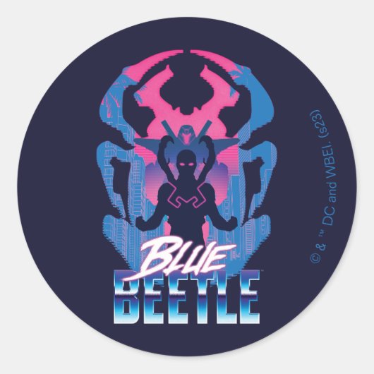 Sticker Rond Bleu Beetle Rétrowave contre graphique (Devant)