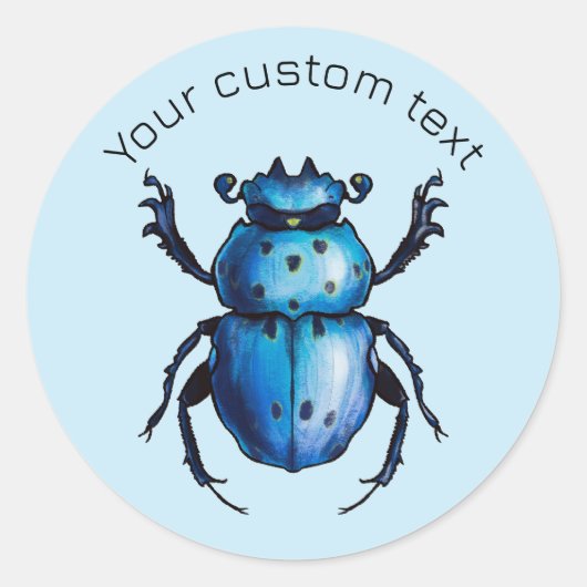Sticker Rond Bleu Beetle Scarab Art - Entomologie du Louvain d' (Devant)