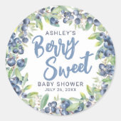 Sticker Rond Bleu Berry Baby shower doux (Devant)