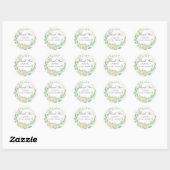 Sticker Rond Bleu Blanc Floral Mariage Favoriser Merci (Feuille)