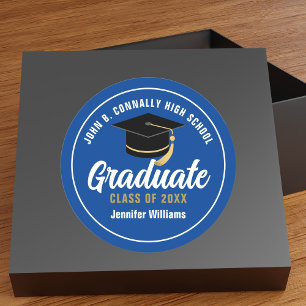 Sticker Rond Bleu Blanc Graduation Party Custom Graduate