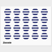 Sticker Rond Bleu blanc Horiz Preppy Stripe #3 Monogramme (Feuille)
