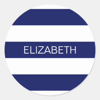 Sticker Rond Bleu blanc Horiz Preppy Stripe #3 Monogramme