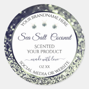Sticker Rond Bleu Blanc Parties scintillant Argent Produit Étiq