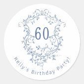 Sticker Rond Bleu bleu classique Crest Floral 60e anniversaire (Devant)