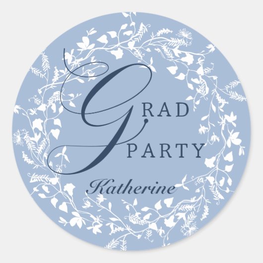 Sticker Rond Bleu Bleu Fleur sauvage Wreath Graduation (Devant)