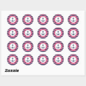 Sticker Rond Bleu bleu marine Hot rose rayures Ancre (Feuille)