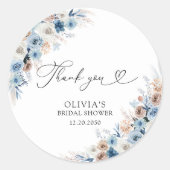 Sticker rond bleu Boho Floral Classal (Devant)