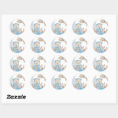 Sticker Rond Bleu Boho Ours Lune Lapin Floral (Feuille)