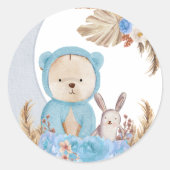 Sticker Rond Bleu Boho Ours Lune Lapin Floral (Devant)