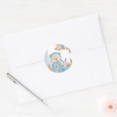 Sticker Rond Bleu Boho Ours Lune Lapin Floral (Enveloppe)