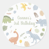 Sticker Rond Bleu Boy Boho Dinosaur Anniversaire (Devant)
