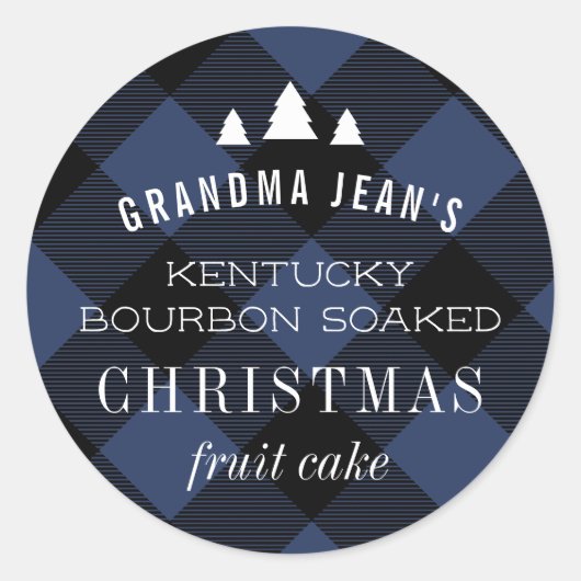 Sticker Rond Bleu Buffalo Plaid Christmas Tree Cadeau (Devant)