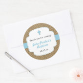 Sticker Rond Bleu Burlap croix garçon baptiser faveur autocolla (Enveloppe)
