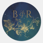 Sticker Rond Bleu céleste, Enveloppe Mariage verte Sceau/Favori (Devant)