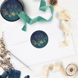 Sticker Rond Bleu céleste, Enveloppe Mariage verte Sceau/Favori<br><div class="desc">Élégant autocollant de mariage avec belle couleur bleu et vert aquarelle imprimé lavé et faux feuille d'or dessiné à la main détail floral et initiales du couple. Idéal comme sceau d'enveloppe ou préférez le étiquette. Une partie de notre "Enchanting Celestial Starry Night Collection" avec une variété de produits de coordination,...</div>