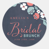 Sticker Rond Bleu Chalkboard Floral Bridal Brunch rond (Devant)