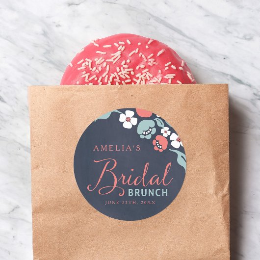 Sticker Rond Bleu Chalkboard Floral Bridal Brunch rond