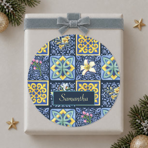 Sticker Rond Bleu chic sarcelle sicilien méditerranéen citrus