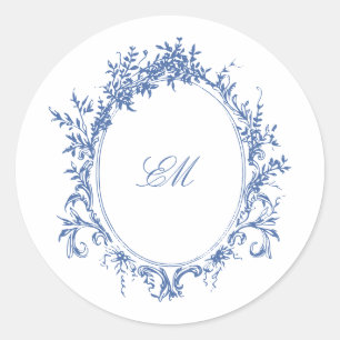 Sticker Rond Bleu Chinoiserie Monogram Crest Logo Mariage