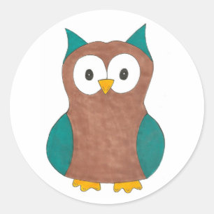 Sticker Rond Bleu Chouette Brown Motif Oiseau Imprimer Chouette